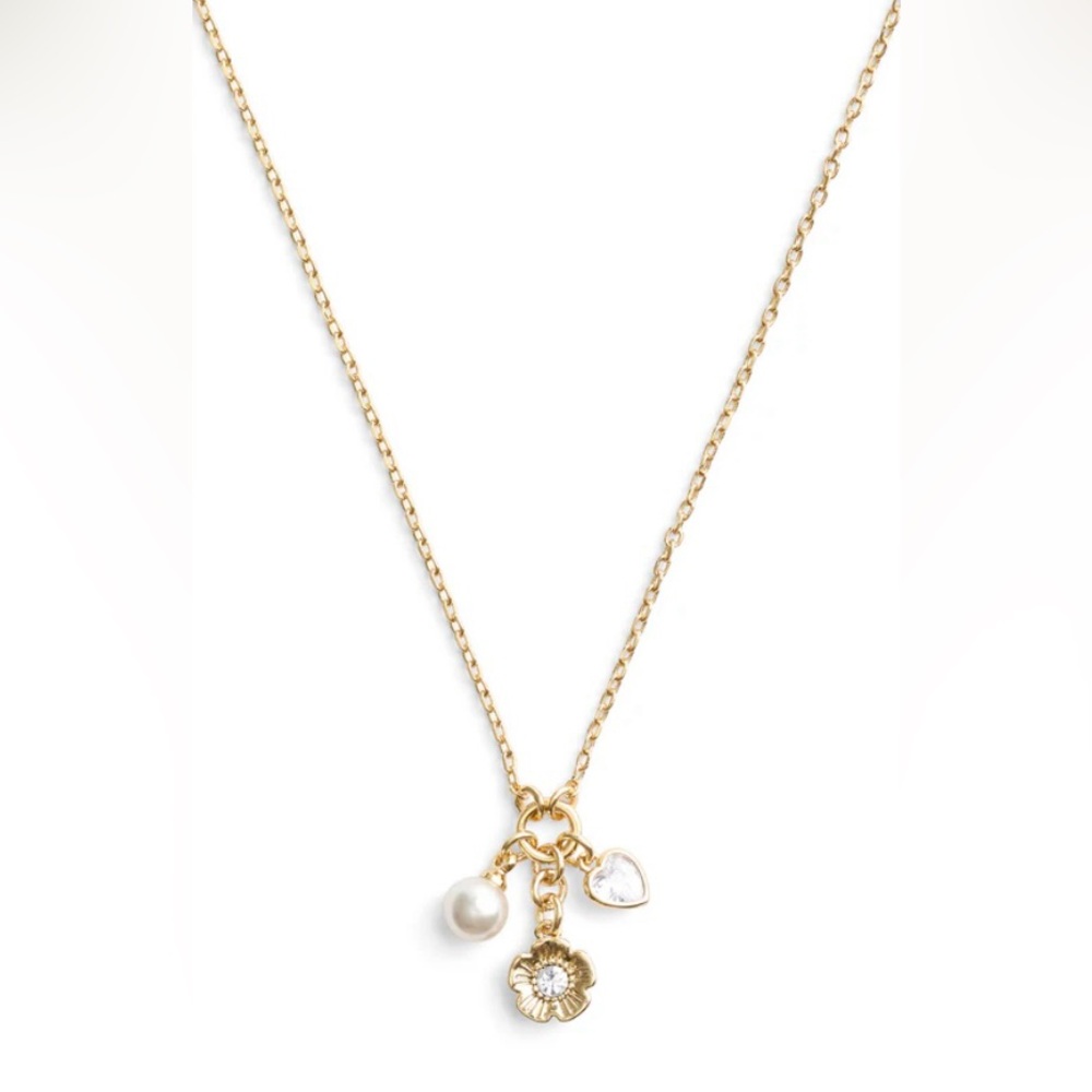 BNWT COACH Gold Signature Charm Cluster Pendant Necklace $155
